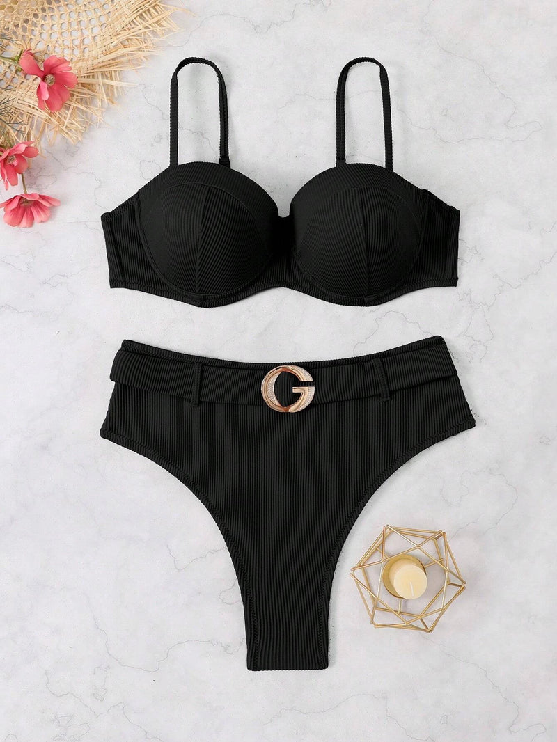 Biquíni Cintura Alta com Fivela Luxo Biquíni Cintura Alta com Fivela Luxo Maritima Moda Praia Preto P 