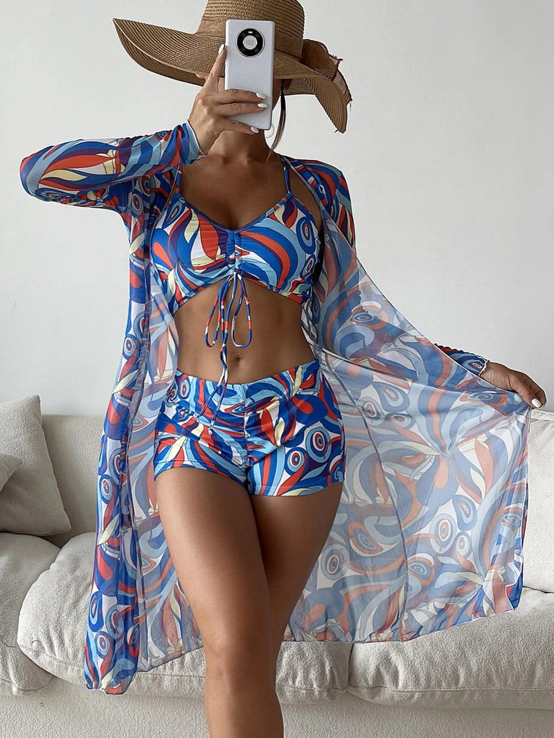 Biquíni Solis - Conjunto 3 Peças Maritima Moda Praia AZUL P 