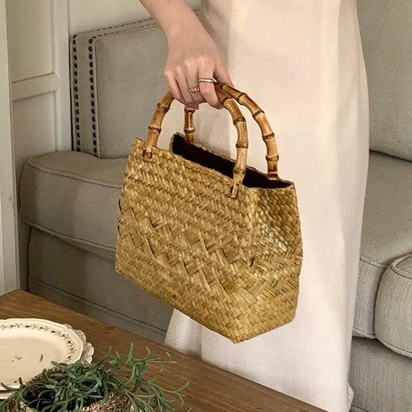 Bolsa de Praia Lilian de Palha com alça em Bambu Maritima Moda Praia 