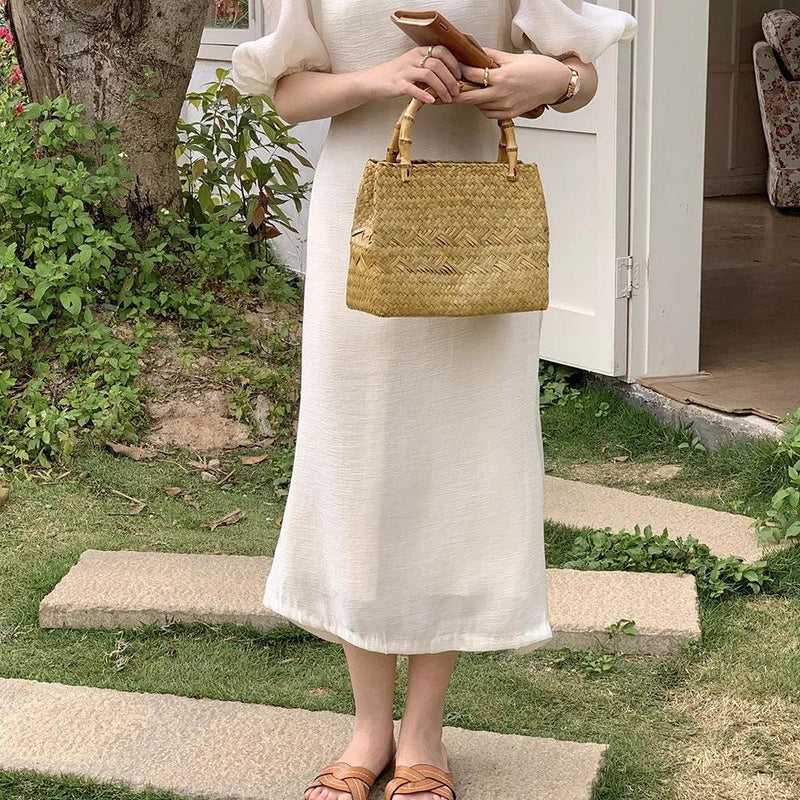 Bolsa de Praia Lilian de Palha com alça em Bambu Maritima Moda Praia 