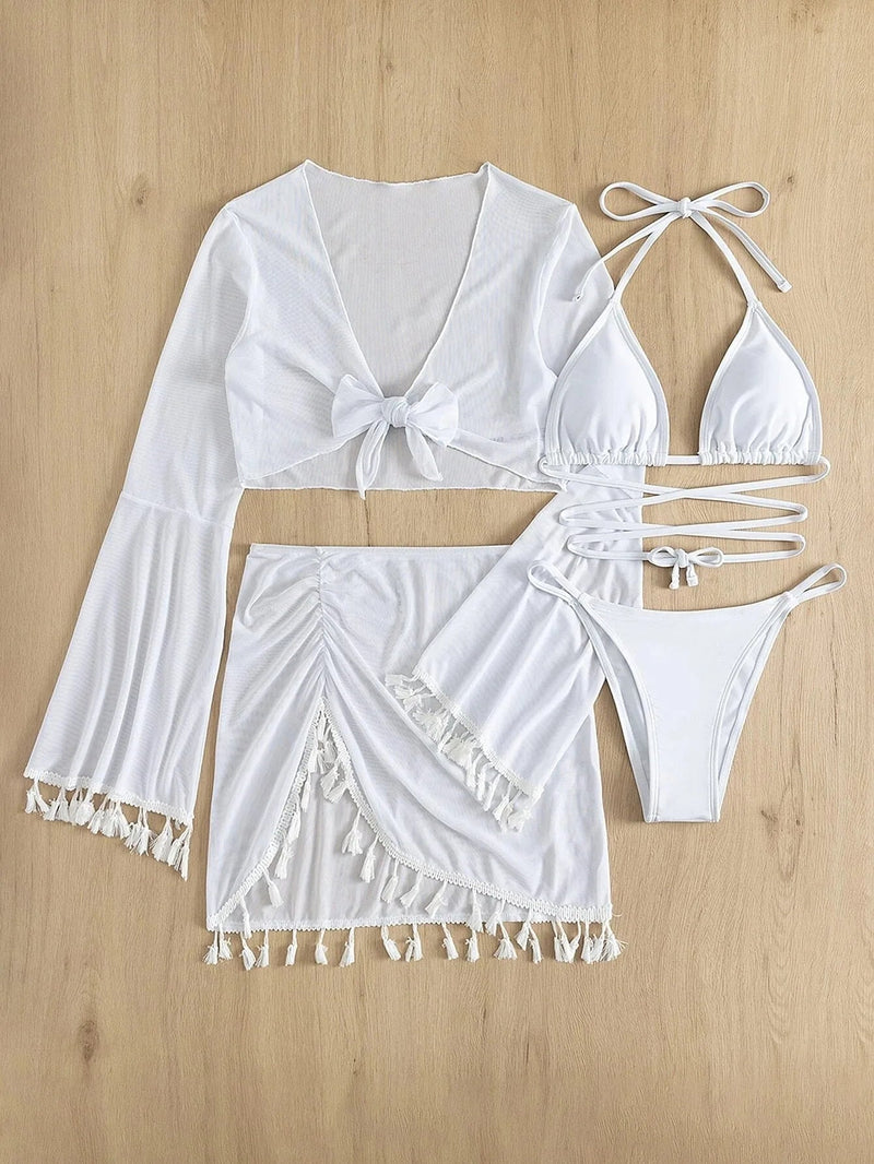 Conjunto 4 peças Isabela Maritima Moda Praia Branco G 
