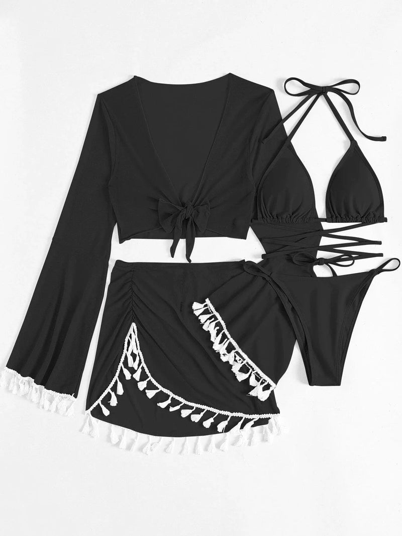 Conjunto 4 peças Isabela Maritima Moda Praia Preto G 
