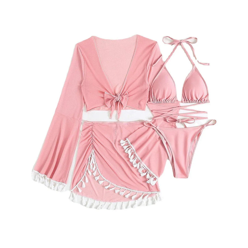 Conjunto 4 peças Isabela Maritima Moda Praia Rosa P 
