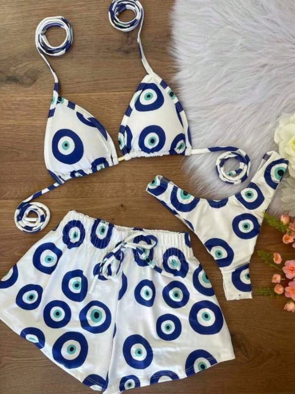 Conjunto Biquíni 3 Peças Olho Grego Conjunto Biquíni 3 Peças Olho Grego Maritima Moda Praia Branco P 