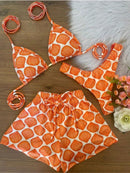 Conjunto Biquíni 3 Peças Olho Grego Conjunto Biquíni 3 Peças Olho Grego Maritima Moda Praia Laranja P 