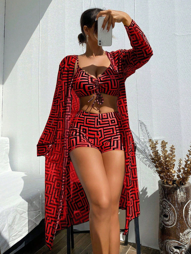 Conjunto Biquíni com Kimono Geométrico Conjunto Biquíni com Kimono Geométrico Maritima Moda Praia 