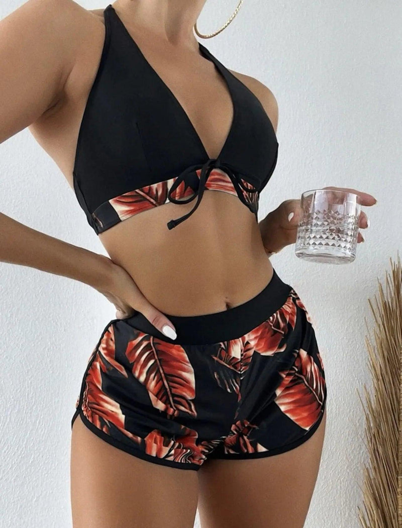 Conjunto Biquíni e Short - Flor & Sol Maritima Moda Praia VERMELHO P 