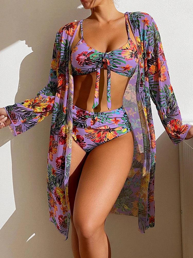 Conjunto Biquíni+ Kimono Alice Maritima Moda Praia Lilás P 