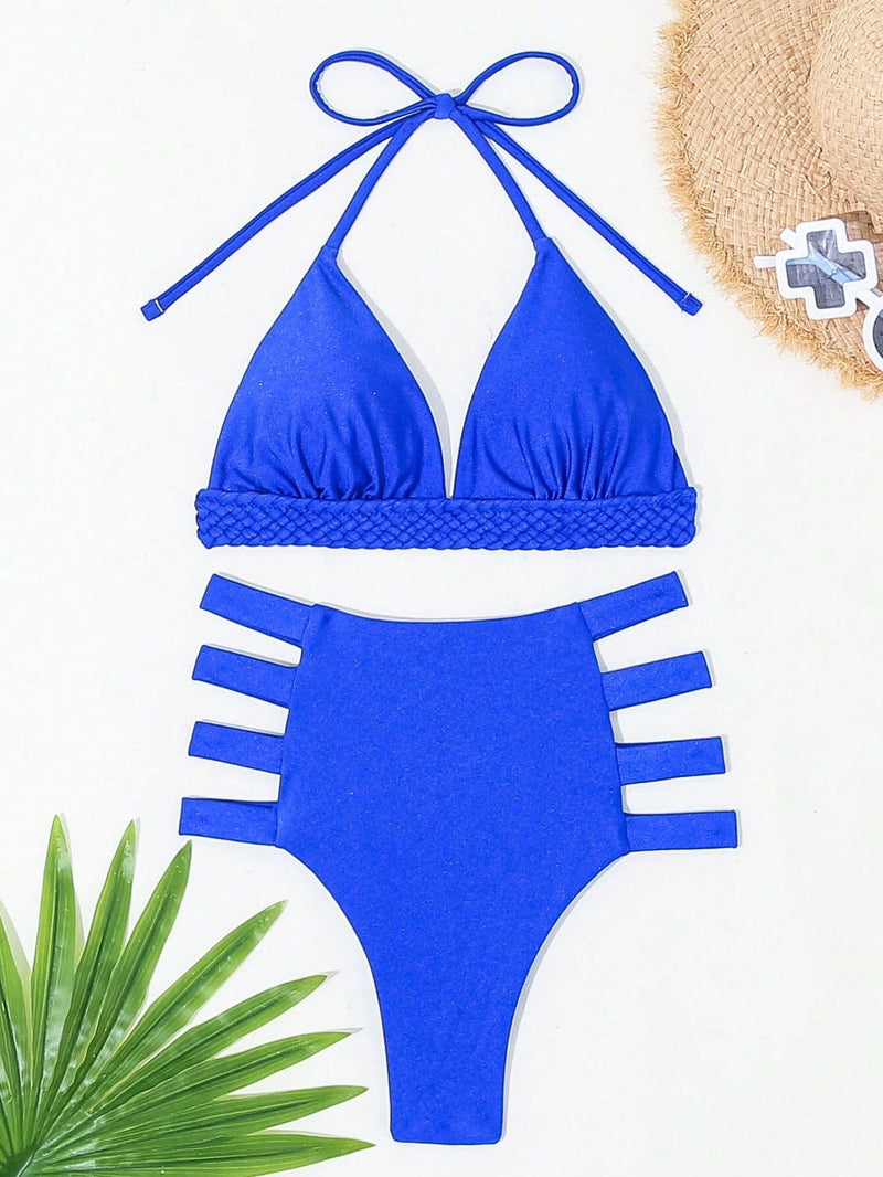 Conjunto de Biquíni Cintura Alta com Detalhe Trançado Conjunto de Biquíni Cintura Alta com Detalhe Trançado Maritima Moda Praia Azul P 