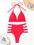 Conjunto de Biquíni Cintura Alta com Detalhe Trançado Conjunto de Biquíni Cintura Alta com Detalhe Trançado Maritima Moda Praia Vermelho P 
