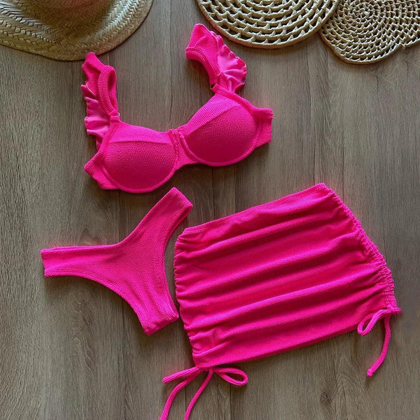 Conjunto de Biquíni Júlia 3 Peças Maritima Moda Praia ROSA P 