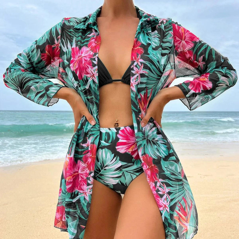 Conjunto de Praia 3 Peças Jasmini Maritima Moda Praia Preto P 