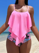 Conjunto Tankini Bata Babado com Calcinha Tropical Conjunto Tankini Bata Babado com Calcinha Tropical Maritima Moda Praia Rosa P 