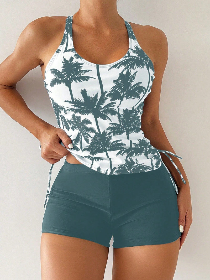 Conjunto Tankini com Top Halter e Shortinho Conjunto Tankini com Top Halter e Shortinho Maritima Moda Praia Azul Empoeirado P 