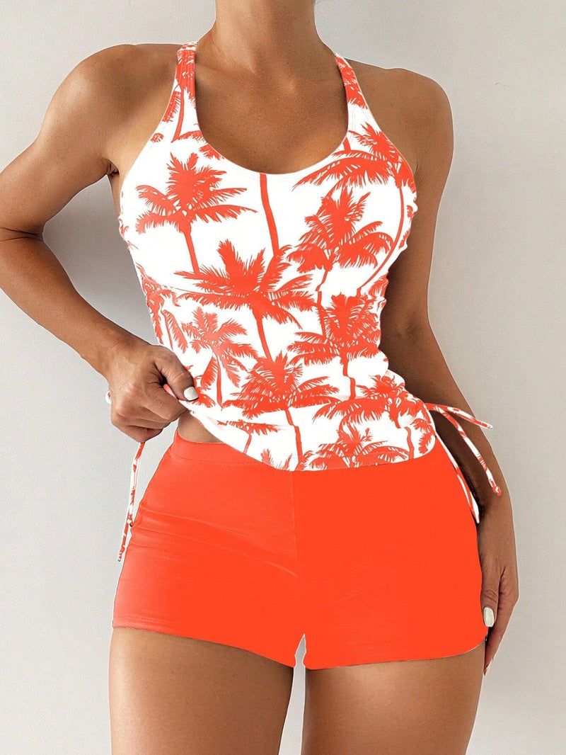 Conjunto Tankini com Top Halter e Shortinho Conjunto Tankini com Top Halter e Shortinho Maritima Moda Praia Laranja P 