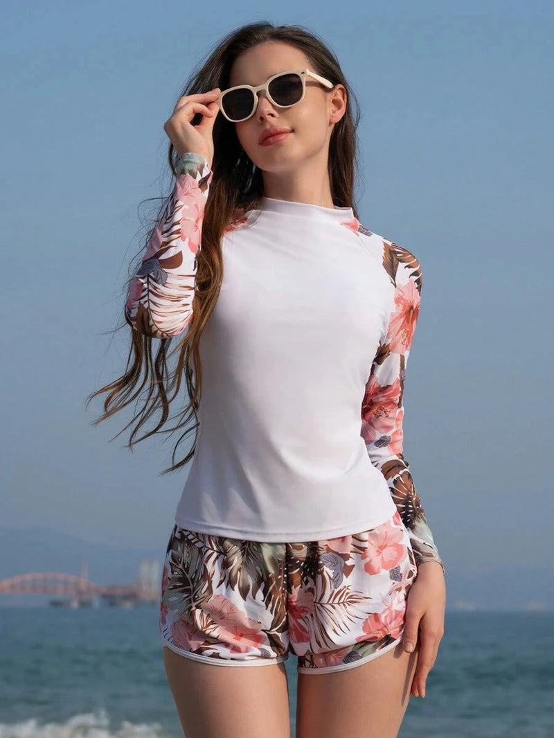 Conjunto UV Feminino Manga Longa com Short Tropical Conjunto UV Feminino Manga Longa com Short Tropical Maritima Moda Praia 