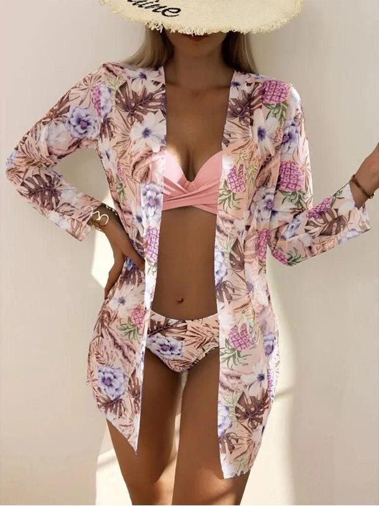 Kit Moda Praia - Biquíni Tropicália + Saída De Praia Maritima Moda Praia 