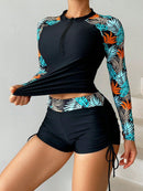 Proteção UV – Conjunto Tankini Manga Longa Preto Tropical Proteção UV – Conjunto Tankini Manga Longa Preto Tropical Maritima Moda Praia 