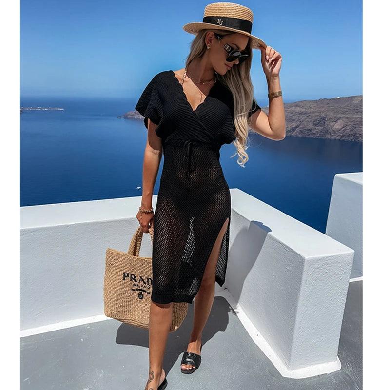 Saída Banho Chemise Cecília Maritima Moda Praia PRETO P 