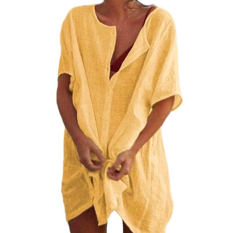 Saída de Banho Chemise Alice Maritima Moda Praia Amarela P 