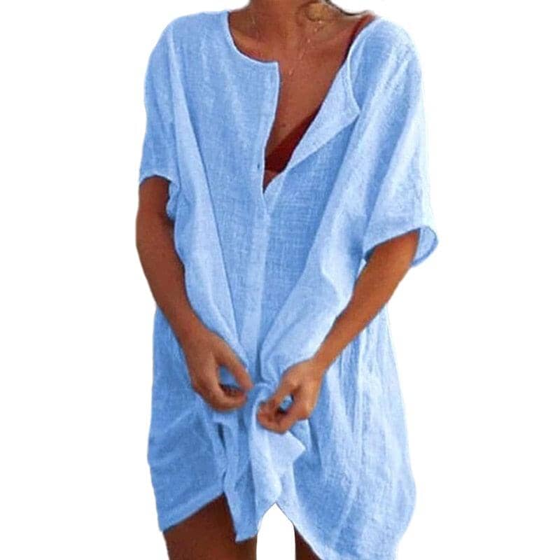 Saída de Banho Chemise Alice Maritima Moda Praia Azul P 