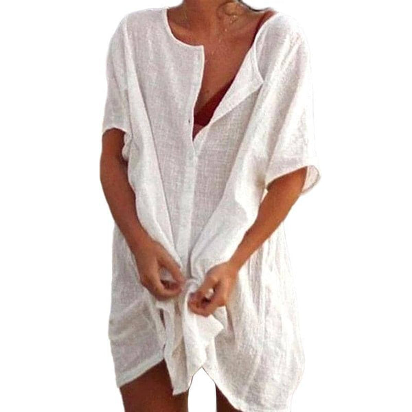 Saída de Banho Chemise Alice Maritima Moda Praia Branca P 