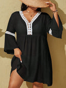 Saída de Praia Plus Size com Manga Longa Saída de Praia Plus Size com Manga Longa Maritima Moda Praia Preto e Branco G 