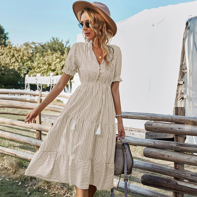 Vestido Nina Maritima Moda Praia caqui P 