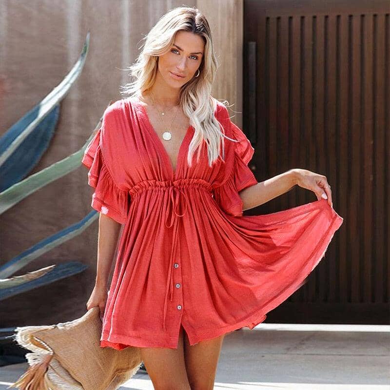 Vestido Praiano Romana Maritima Moda Praia Vermelho 